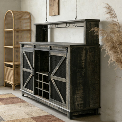 Armoire à vin, armoire à café avec lumières, porte-bouteilles et porte-verres