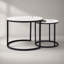Ensemble de 2 tables basses gigognes rondes avec plateau en marbre noir et structure en métal noir-1012165487