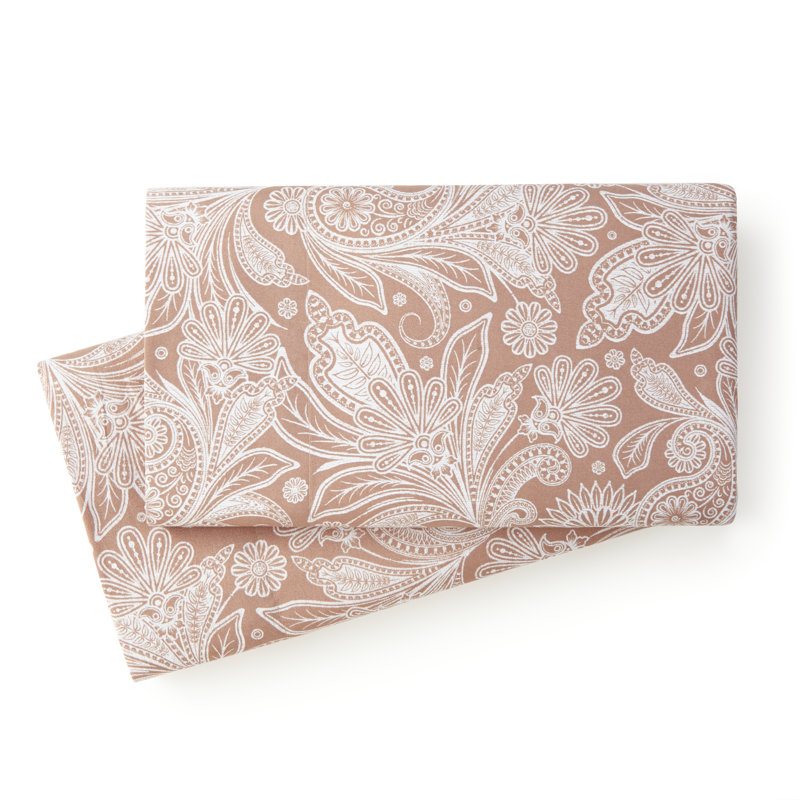 Housse de coussin en microfibre Paisley, Taie d'oreiller standard / grand lit, Taupe / Blanc