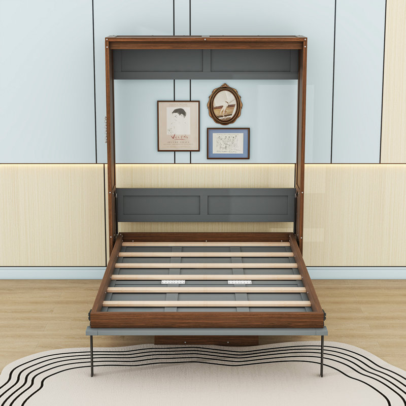Lit escamotable en bois avec bureau, Noyer gris