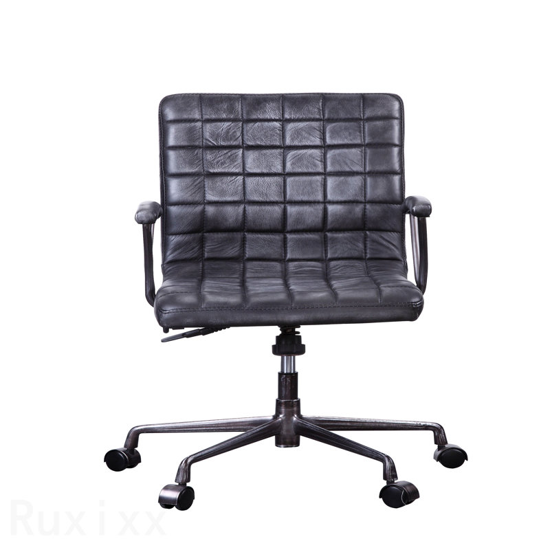 Vintage Black Top Grain Leather & Aluminum Office Chair