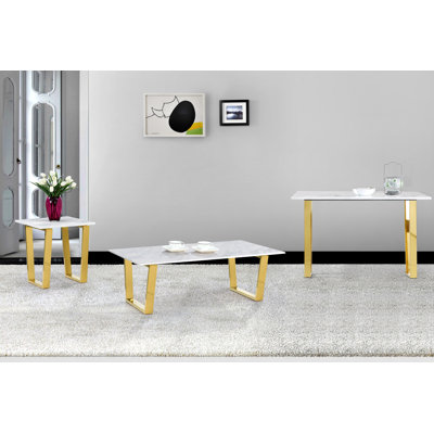 Honeoye 3 - Piece Marble Top Living Room Table Set