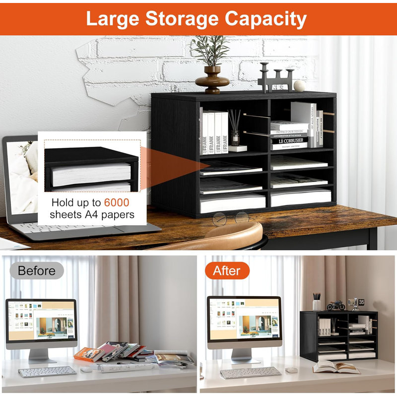 12 Slots Classroom Mailbox, Wooden File Document Paper Storage Organizer Adjustable
