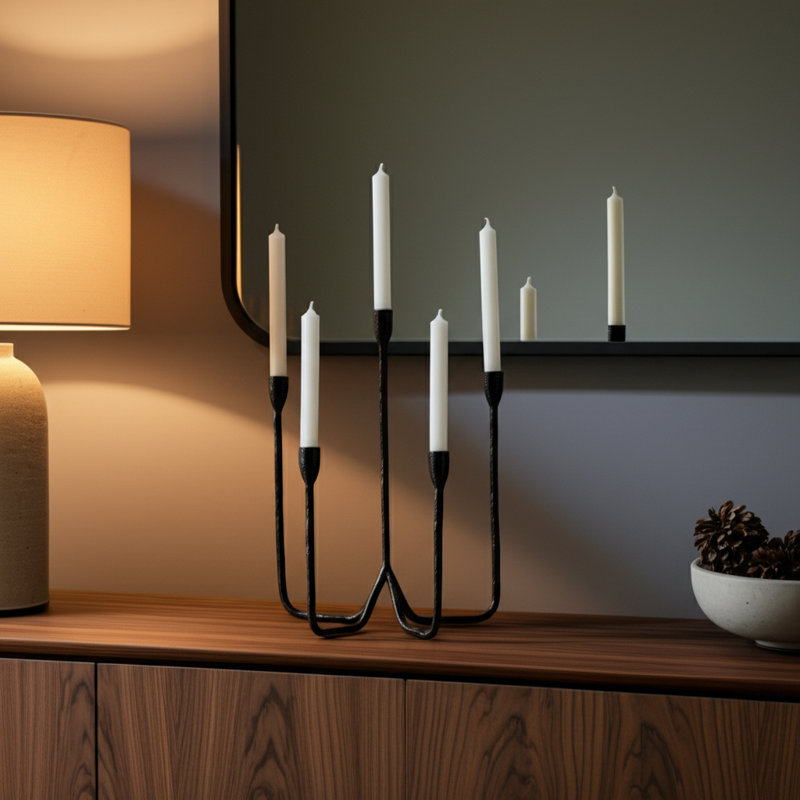 Albright 16'' H Metal Tabletop Candle Holder, Black