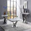 Table basse moderne de style glamour avec base rectangulaire en forme de V en faux marbre de 18 mm avec structure en métal et finition en acier inoxydable chromé