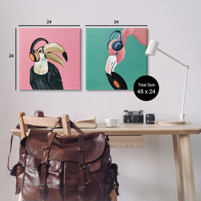 Toucan and Flamingo, H 24 po x l 24 po