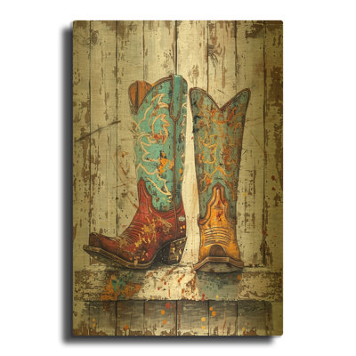 'Vintage Boots 2' By Momart Gold Metal Wall Art, 24" x 36"