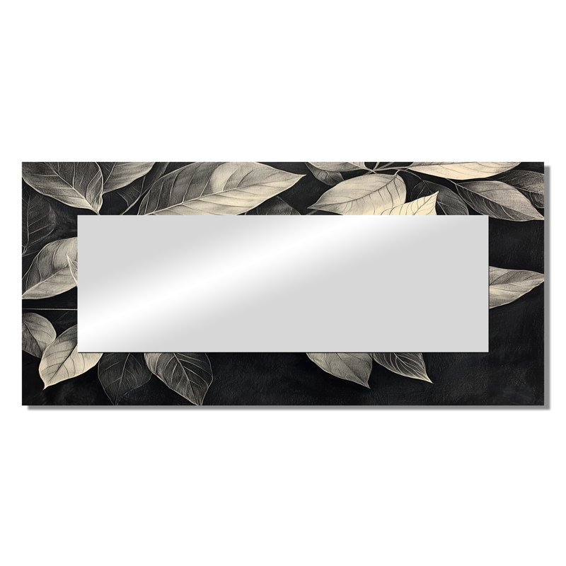 Grey Rustling Autumn Leaves II - Floral Mirror Wall Art - Printed On Metal, 28" x 60"