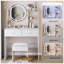 Table de coiffeuse ronde à miroir DEL avec tabouret à coussin souple, interrupteur tactile, luminosité réglable et rangement multicouche pour les petits espaces-129911238