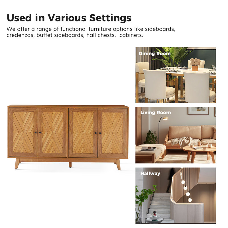 Chartier 57'' Wide Sideboard With Adjustable Shelves, Walnut