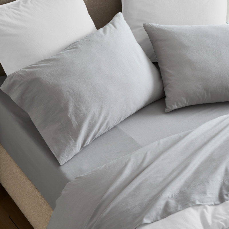 Carmen 100% Cotton Vintage Wash Boho Solid Lightweight Percale Pillowcases Set Of 2, Standard Pillowcases, Silver
