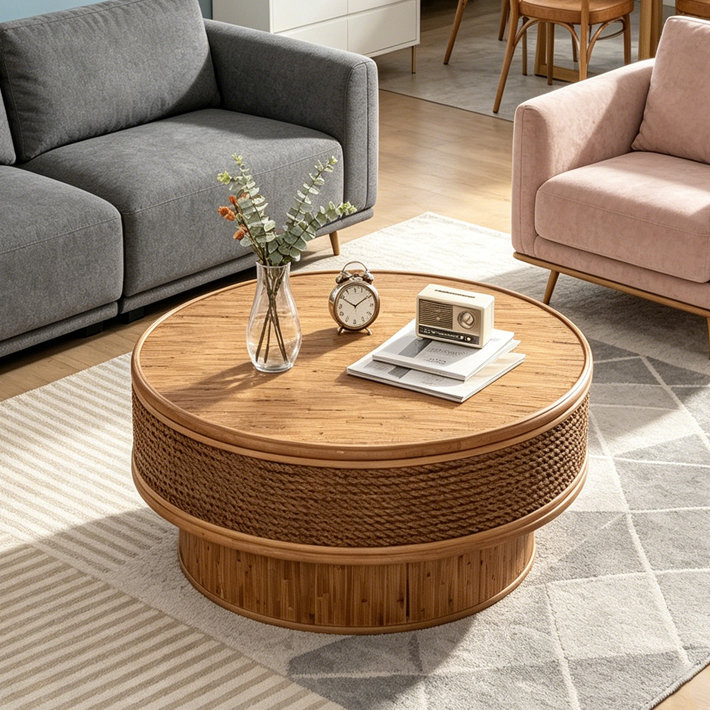 Table basse ronde ronde avec couvercle rabattable, 31.5"W