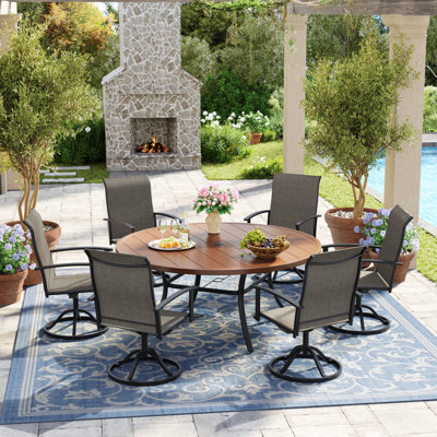 6 Peroson Round Patio Dining Set With 360° Swivel PVC-coated polyester Chairs