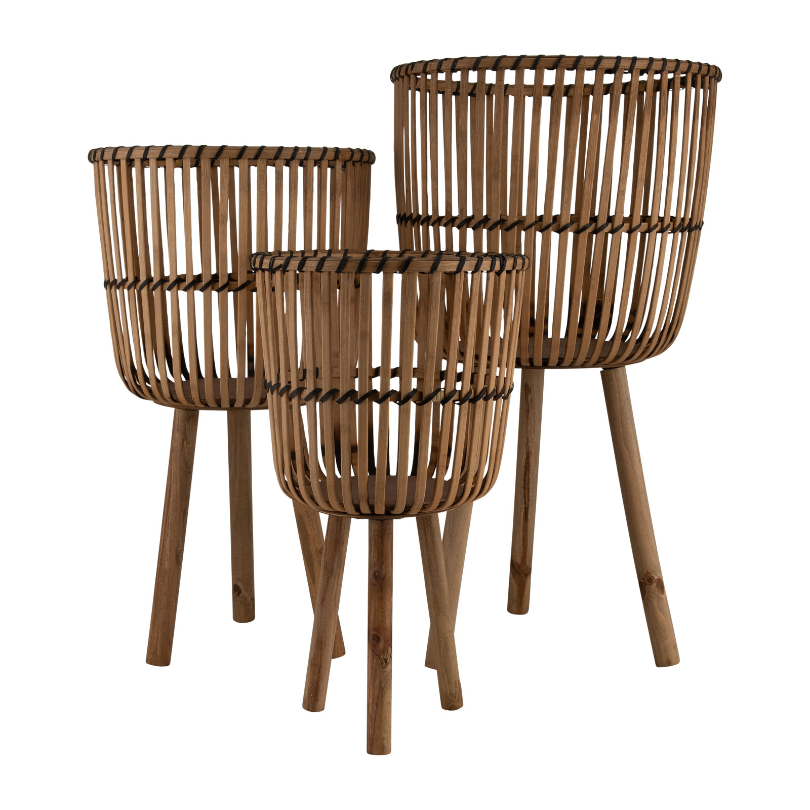 Wicker Modern Boho Bamboo Planter Set, Natural, 26" H x 15" W x 15" D, Set of 3