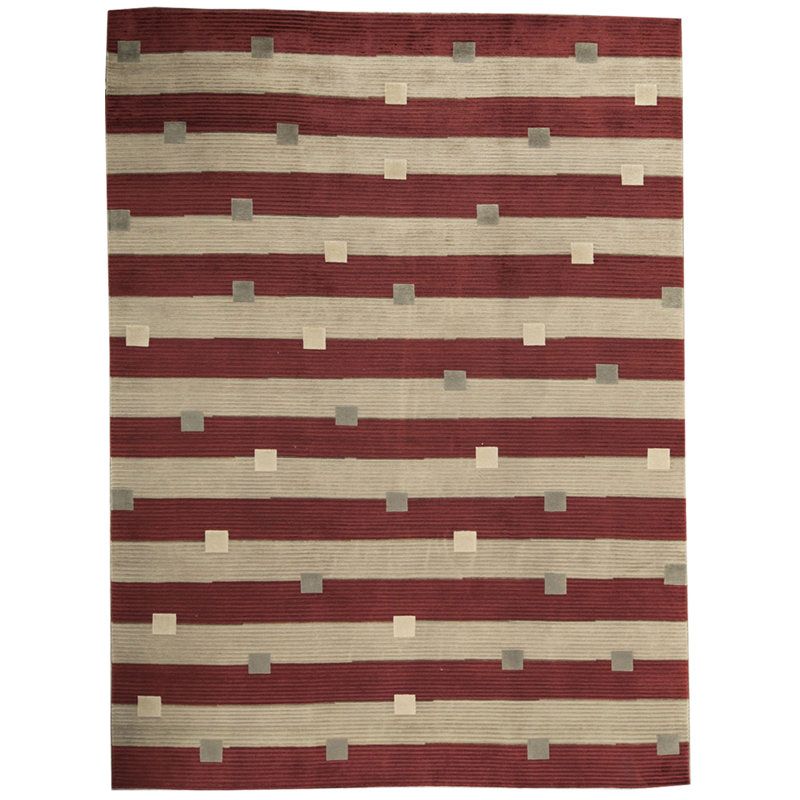 Hand-Knotted High-Quality Wine and Beige Area Rug