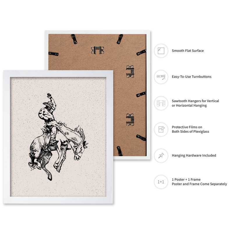 Cowboy à cheval, 18"H x 24"W, Poster, White Framed