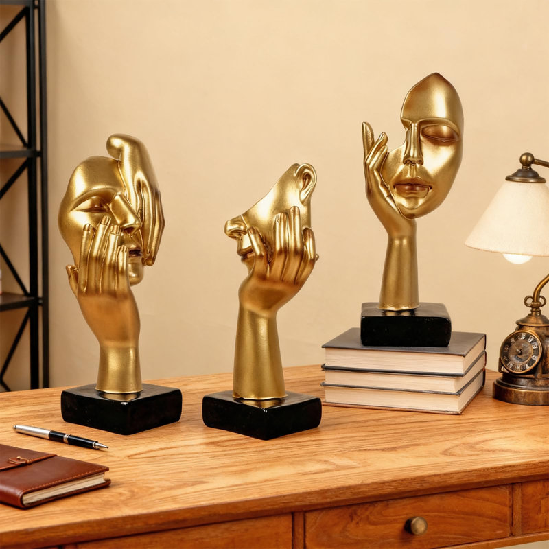3 pièces statue de penseur, sculpture moderne en résine, figurine de collection pour bureau à domicile, Gold