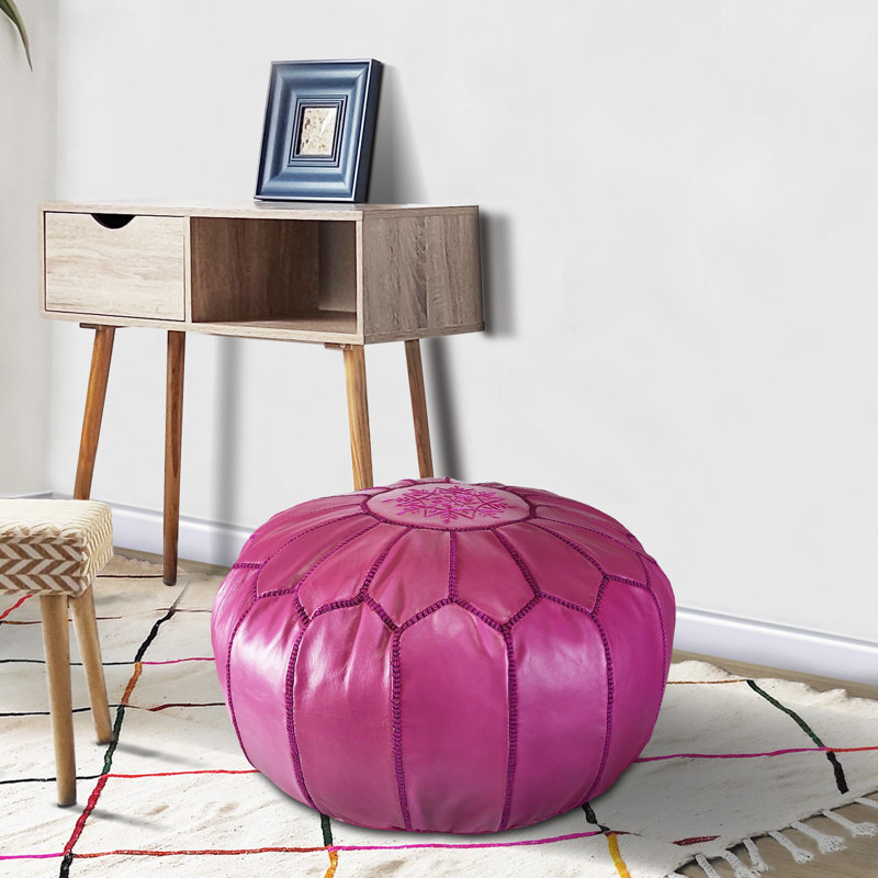 Leather Pouf, Hot Pink Genuine Leather