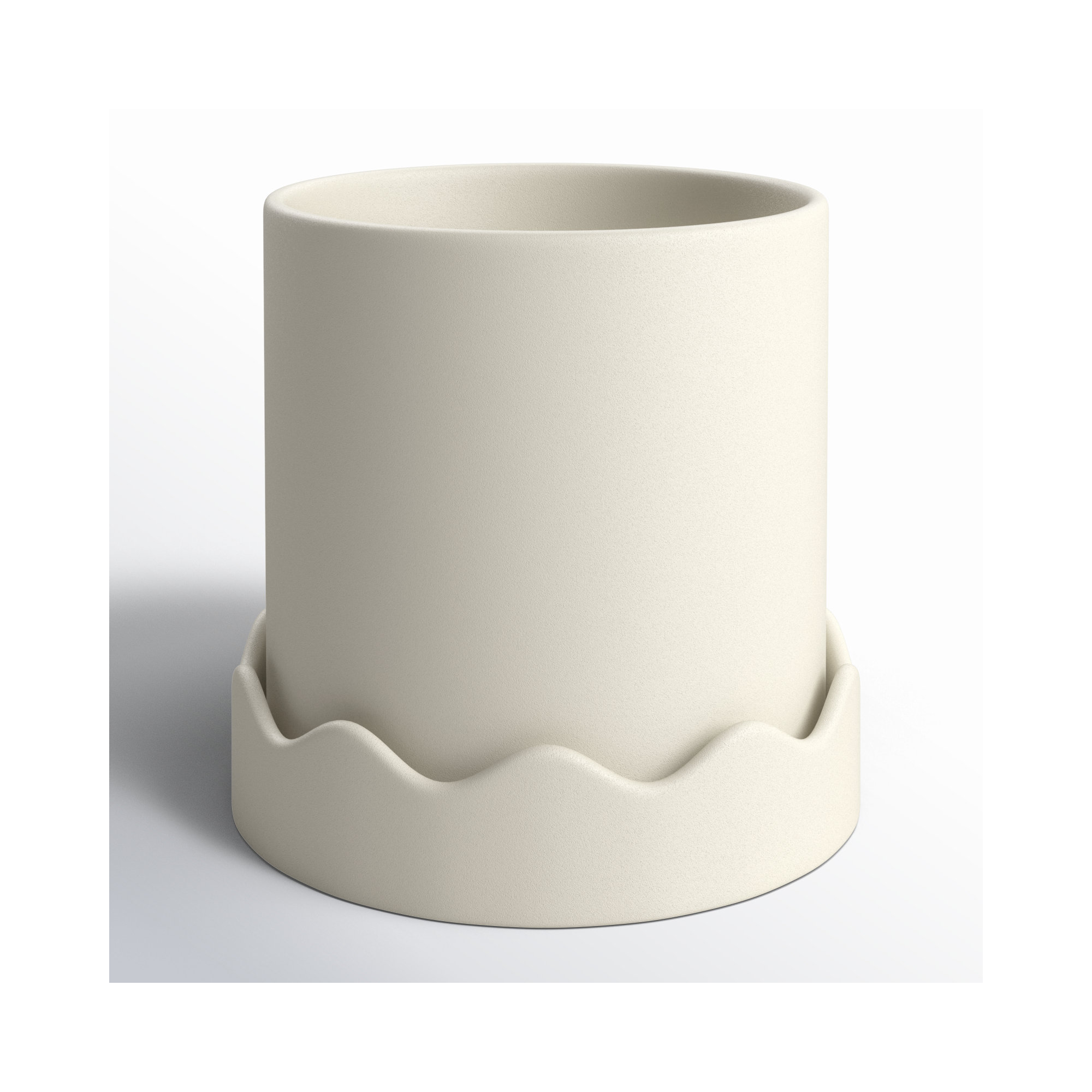 Winterview Pot with Saucer 7.5"x 7.25", Beige, 5.75" H x 6" W x 6" D