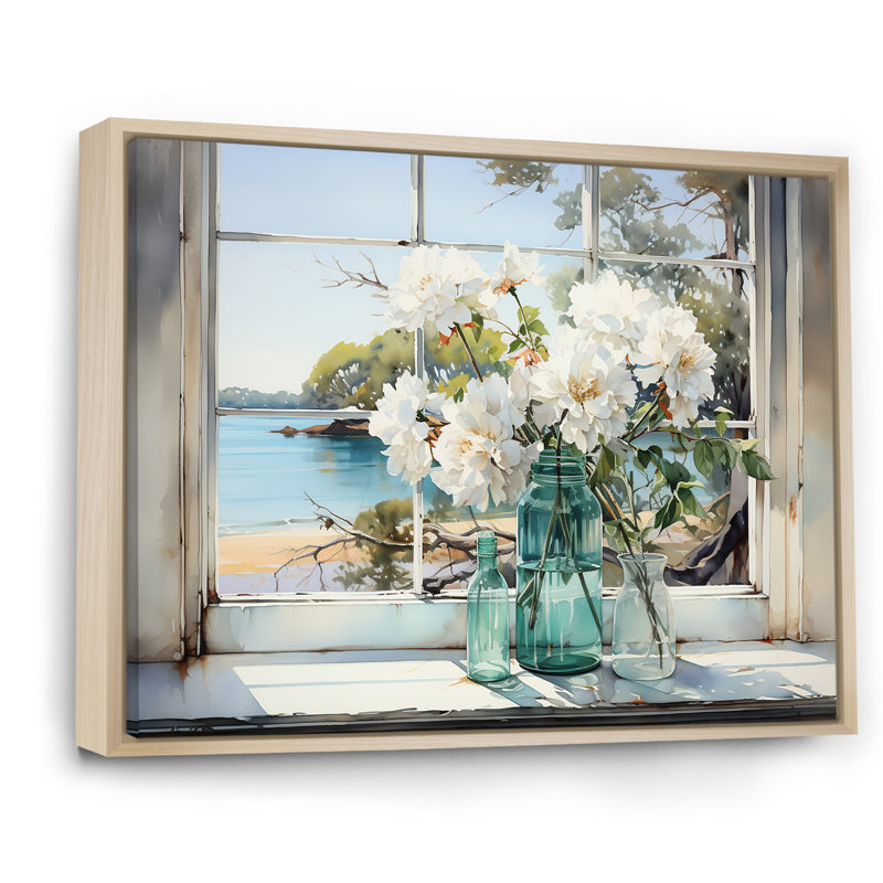«Blue Window Beachfront View Blooms III - Coastal Windows», reproduction sur toile encadrée, H 30 po x l 40 po x P 1,5 po