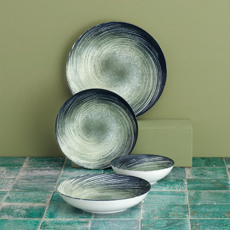 Ensemble de vaisselle élégant 24 pièces, 100% porcelaine, comprenant 6 assiettes de service (9,8 x 9,8 x 1,2 po), 6 assiettes (7,9 x 7,9 x 1,6 po), 6 bols (5,9 x 5,9 x 1,8 po), 6 assiettes à dessert ( 7,9 x 7,9 x 0,8 po) | Design allant au lave-vaisse