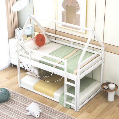 Twin Over Twin Low Bunk Bed, House Bed With Ladder , by Harper Orchard