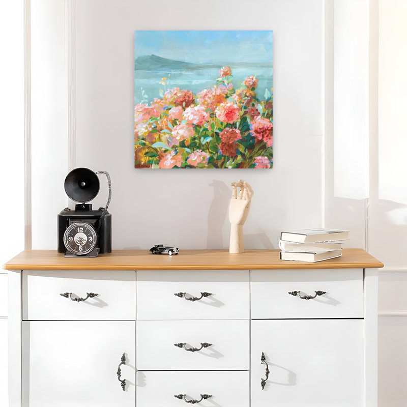 Coastal Coastal Dahlias Ii avec art bleu-brun, H 18 po x l 18 po