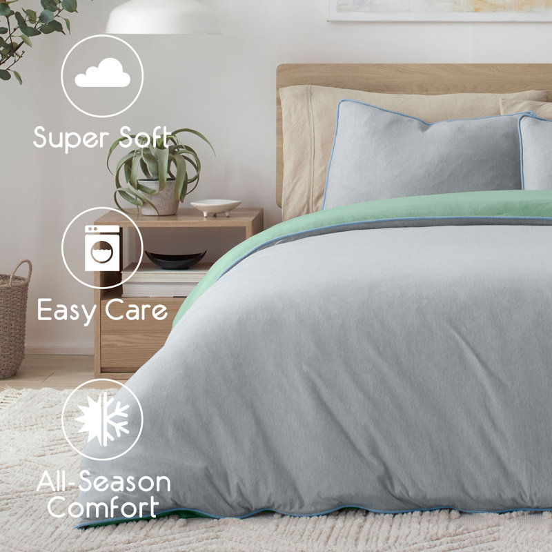 Vellux Solid Jersey Knit Comforter Set,Cotton Blend, Ultra Soft, Lightweight, 108x94, Green, Queen Comforter 2 Standard Shams