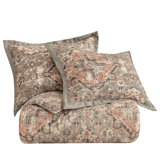 Carmen Taupe Linen Medallion Pattern Classic Modern Rustic Comforter Set