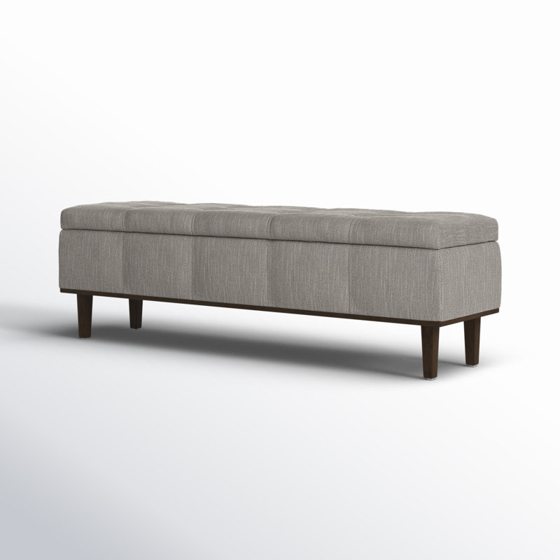Louise Upholstered Storage Bench, Gray Basketweave