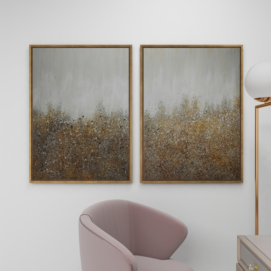 CosmoLiving by Cosmopolitan Gold Canvas Glitter Flakes Geode Framed Wall Art with Gold Frame (Set of 2) CosmoLiving by Cosmopolitan