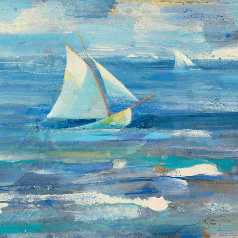 «Ocean Sail V.2» par Albena Hristova - peinture sur toile tendue, H 12 po x l 12 po, Cadre photo noyer, Non