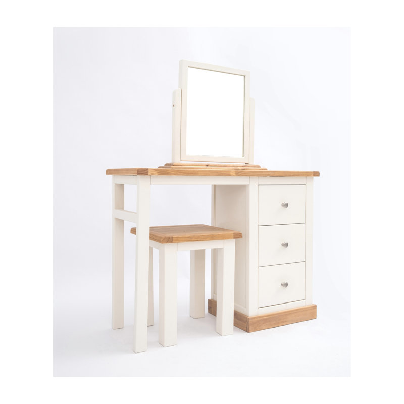 Dressing Table with Mirror, Waxed Pine, Antique Brass