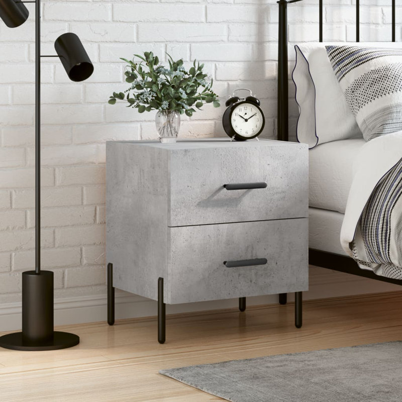 40cm W Iron Bedside Table, Concrete Grey, Individual