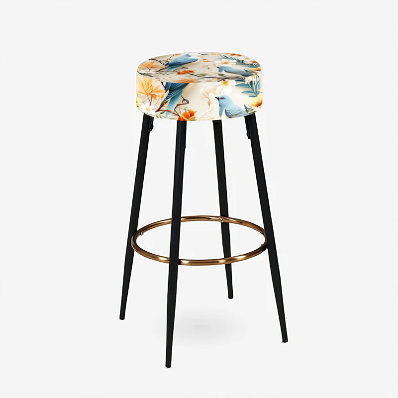 Oiseaux bleus et beiges sur une branche - ensemble de 2 tabourets floraux