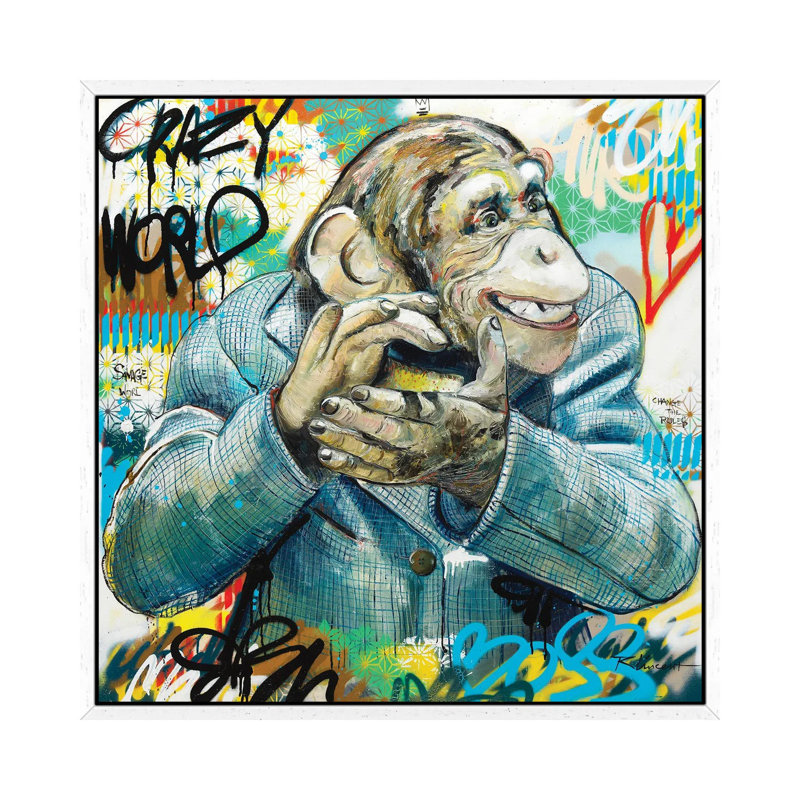 Crazy World 1 Piece Wall Art on Canvas, 66.04 cm H x 66.04 cm W, White Framed Canvas