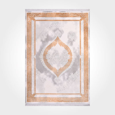 Oriental Beige/Orange Machine Washable Non-Slip Area Rug