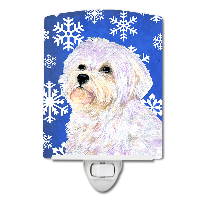Maltese Winter Snowflakes Holiday Ceramic Night Light