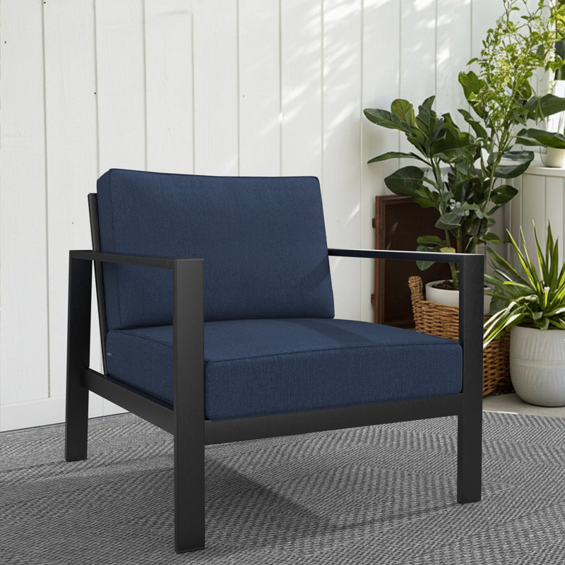 Wayfair Custom Outdoor Deep Seating Cushion With Sunbrella Fabric, Echo Midnight Sunbrella®, 25" x 26"