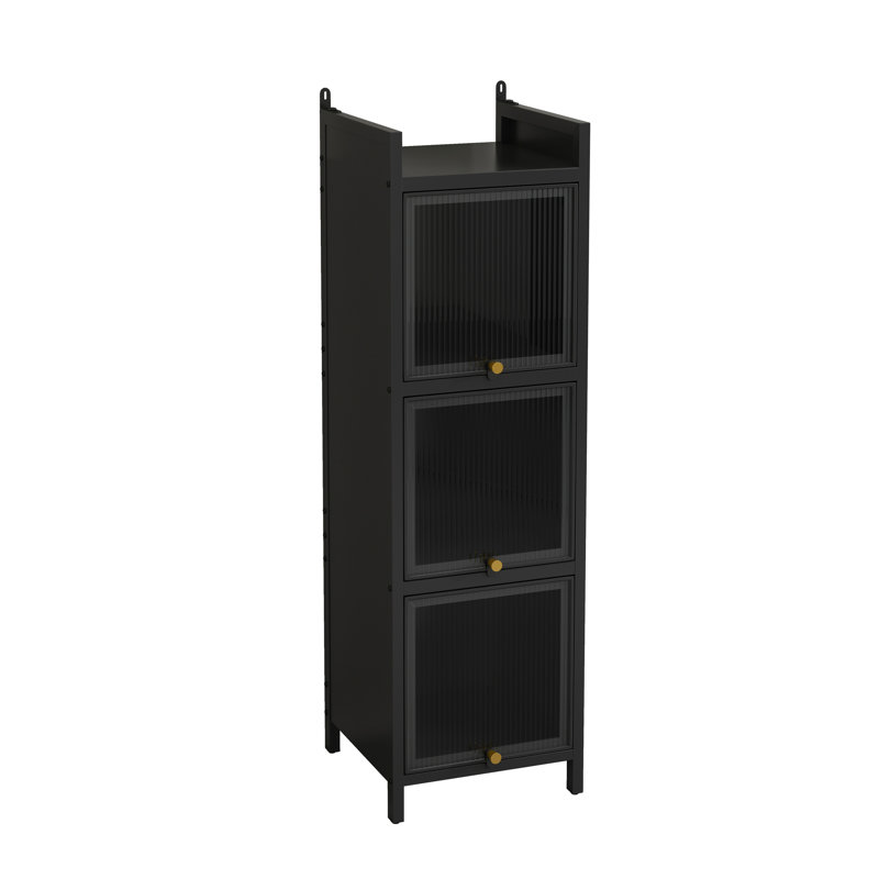 Modern Entryway Cabinet With Three Glass Doors, Black - Four Storage For Living Room, Bathroom, Dining Stylish Doors In Home Room