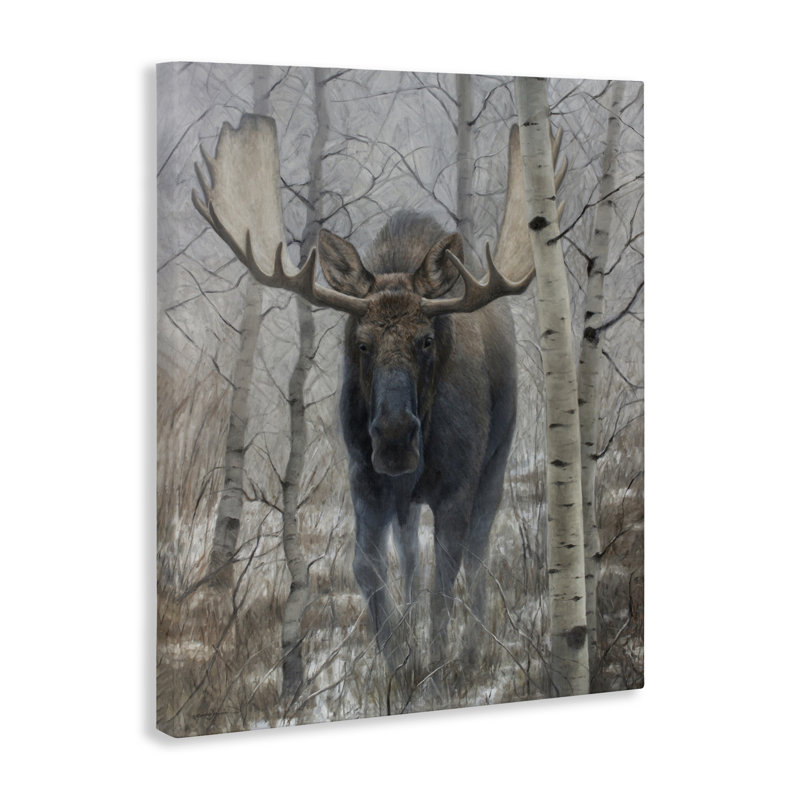 «Moose in Winter Birch Forest», conception par James Corwin, H 48 po x l 36 po
