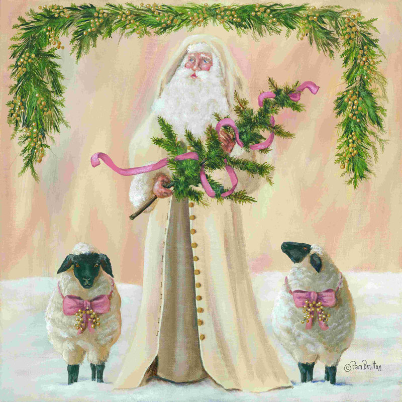 Un Noël doré - Peinture, H 12 po x l 12 po, Papier avec cadre simple noir, Oui