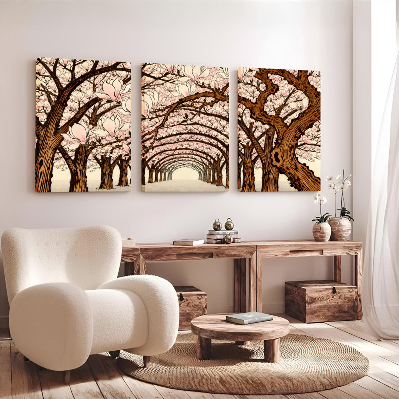 «Cherry Blossom Tree Tunnel», ensemble de 3 reproductions d'art sur toile, H 18 po x l 36 po
