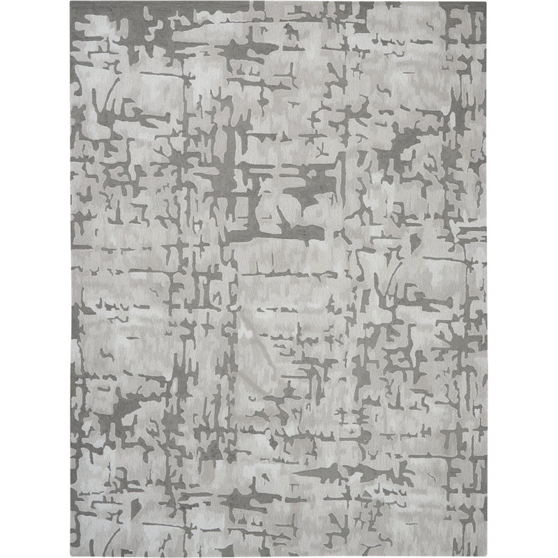Tapis ivoire / gris touffeté à la main Lavonne, Rectangle 5 pi 3 po x 7 pi 9 po