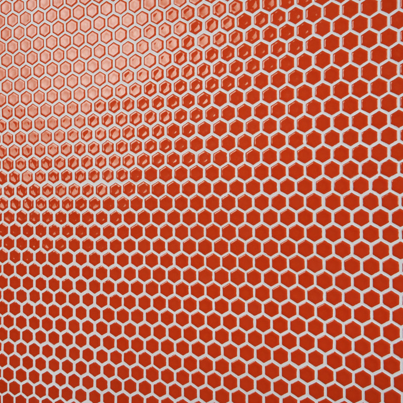 Carreau de mosaïque de plancher et de mur 1 po hexagonal Bliss, Mandarine