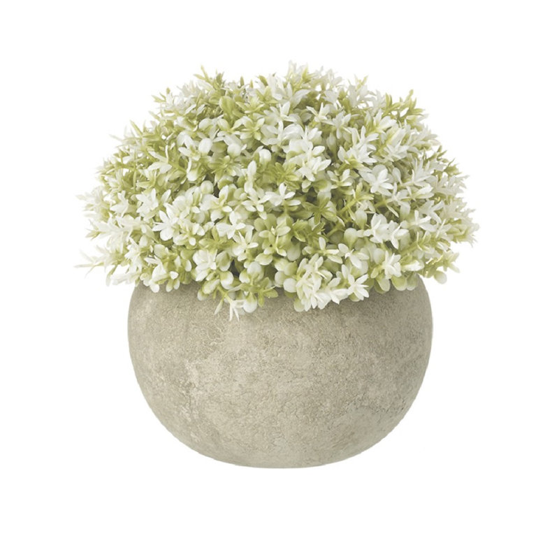 12cm Faux Flowering Plant in Cement Pot