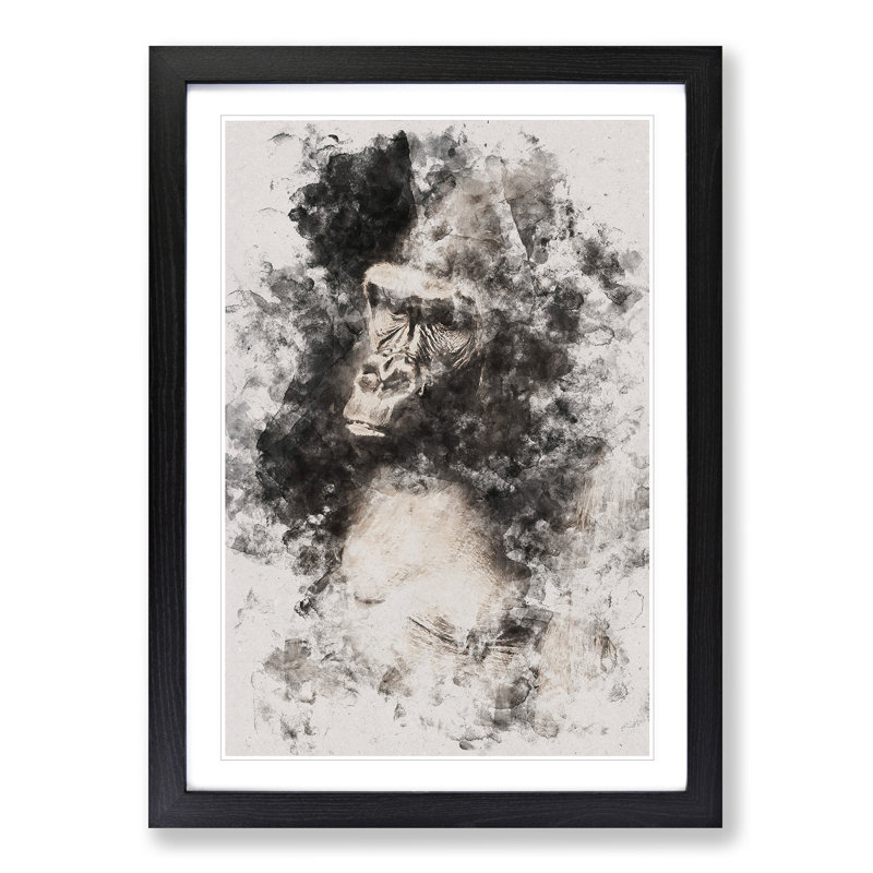 Mighty Silverback Gorilla - Picture Frame Painting Print, Black Framed, 45cm H x 33cm W x 2cm D