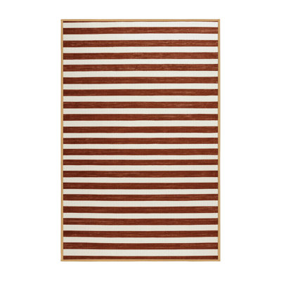 Machine Washable Horizontal Stripes Brown Area Rug