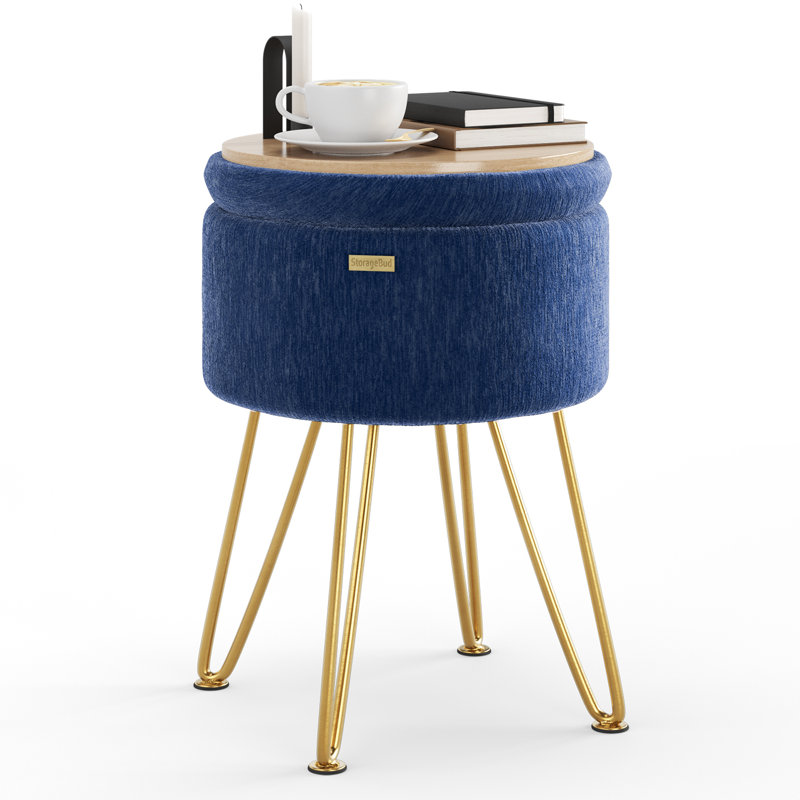 Table d'appoint moderne avec rangement, Doré, Velours bleu