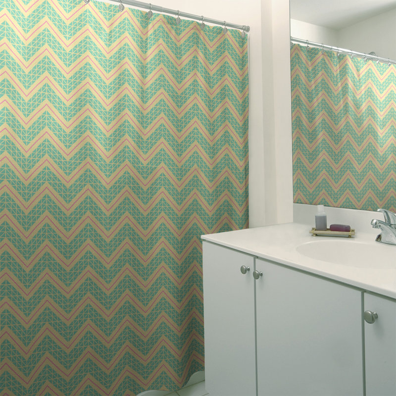 Rideau de douche simple à chevrons à la main classic, Vert, rose et jaune
